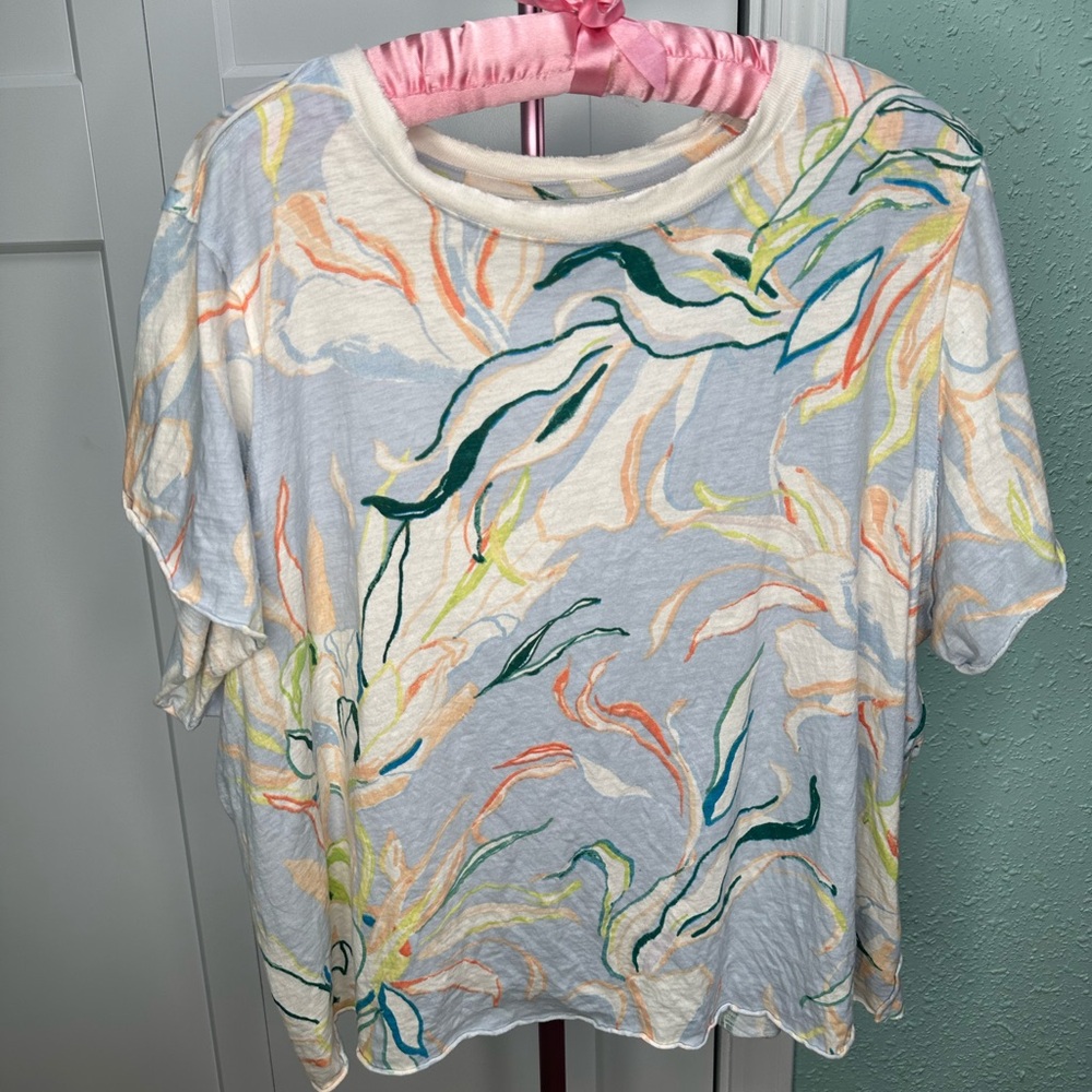 Anthorpolgie Maeve 1x multicolor abstract short sleeve vibrant botanical plus